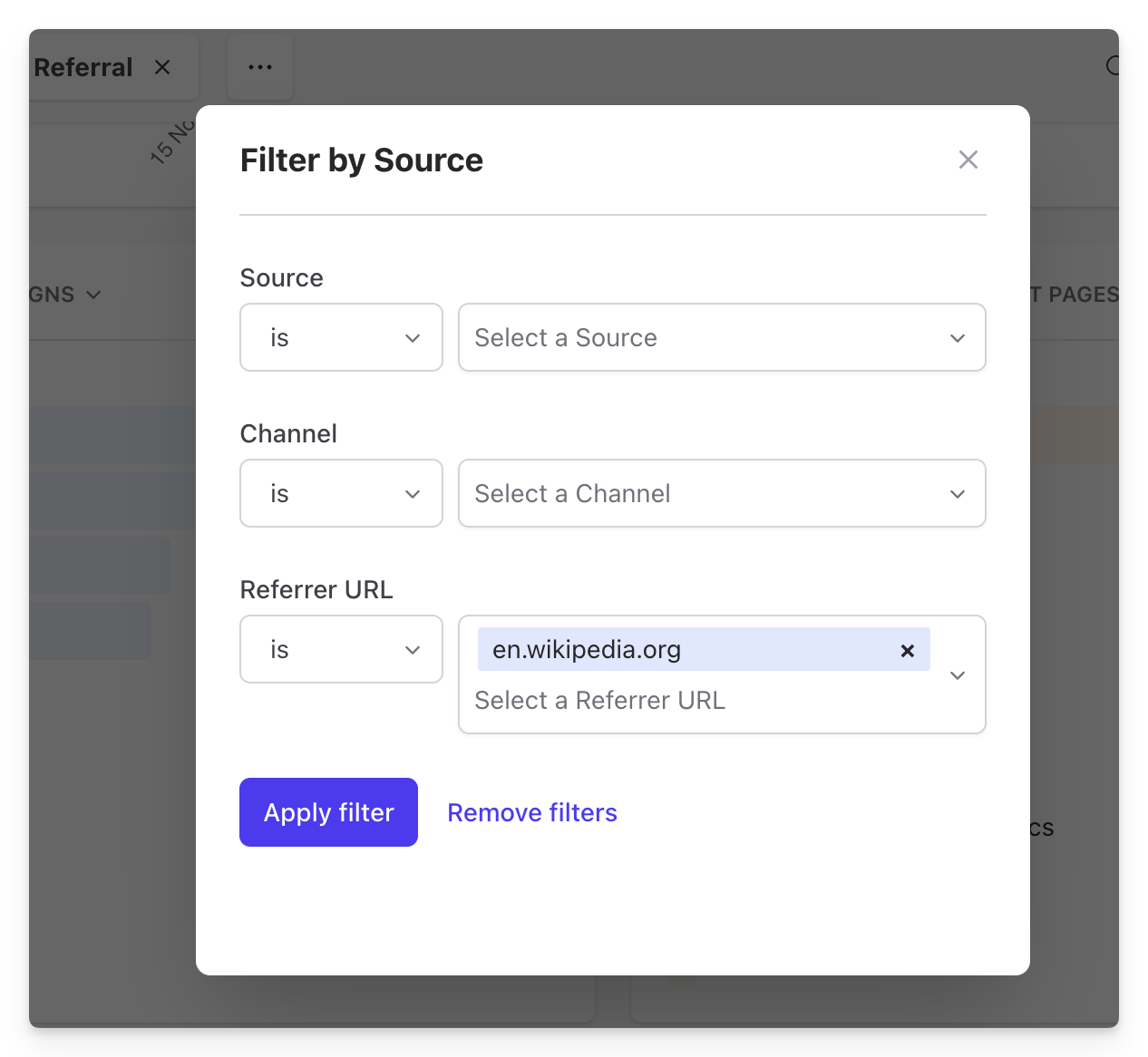 Filtering traffic by referral source in Plausible Filtering traffic by referral source in Plausible